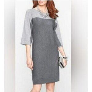 Talbots Knit Sweater Dress Small 4 6 Petite SP Gray Merino Wool Stretch Washable